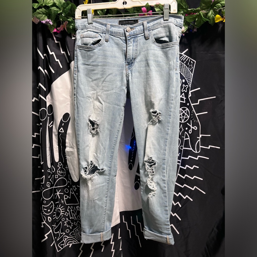 Flying Monkey Distressed Mid Rise Skinny Jeans